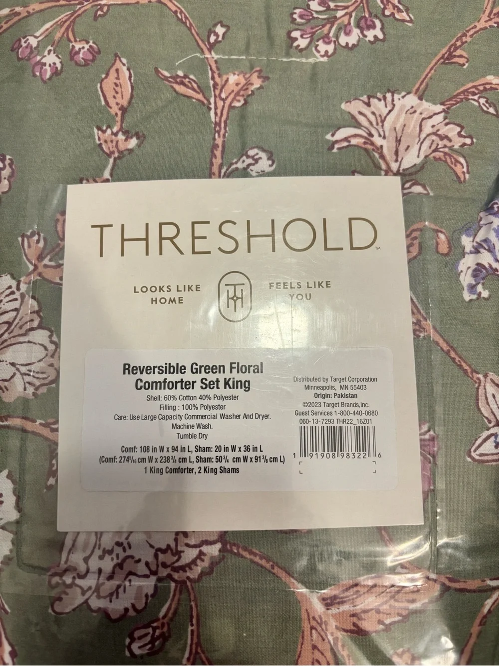 Threshold Green Floral Comforter Set with Pink Accents